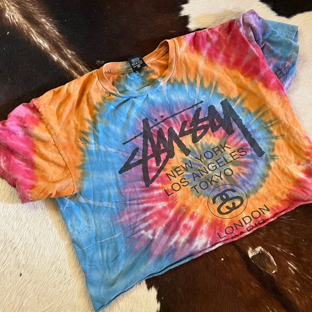Y2K Stussy World Tour Tie-Dye Cropped Tee